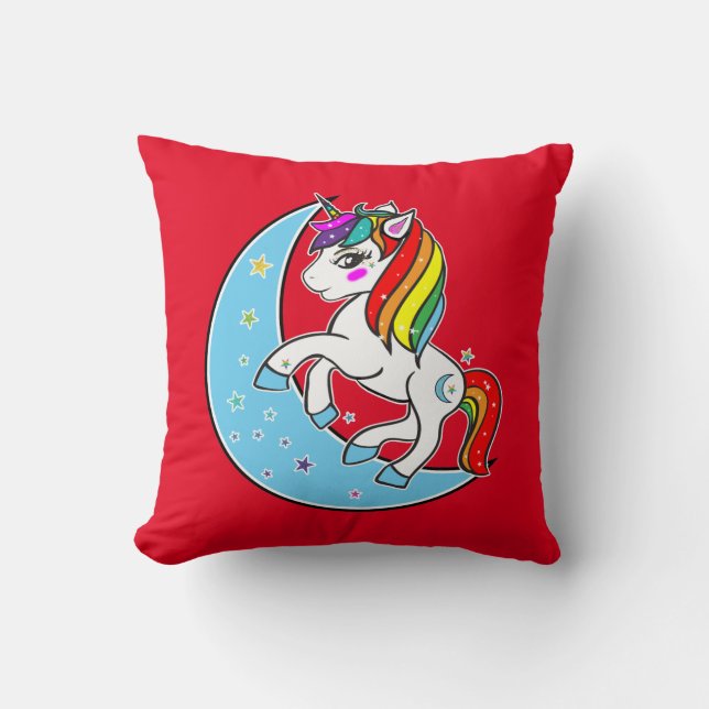 Coussin Rainbow Celestial Blue Moon & Stars Unicorn (Recto)