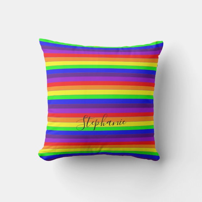 Coussin Rainbow Color Stripes Lignes Abstraites Monogramme (Recto)
