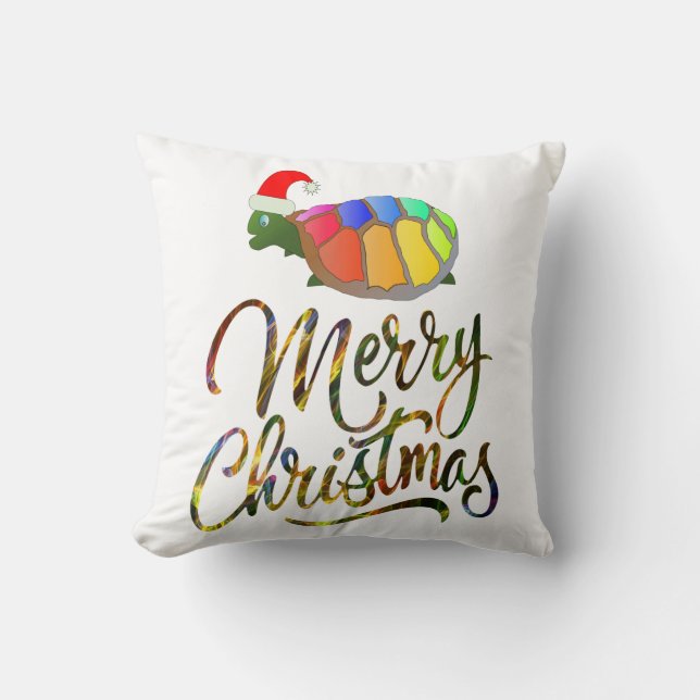Coussin Rainbow Funny Turtle portant le Noël Noël Noël Noë (Recto)