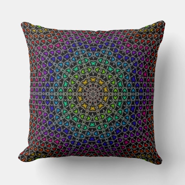 Coussin Rainbow Kaleidoscope Coeurs Motif Jeu d'oreiller (Recto)
