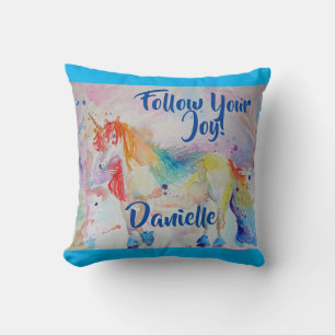 Coussin Rainbow Unicorn Aquarelle Enfants Nom Cushion