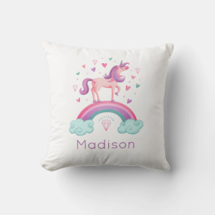 Coussin Rainbow Unicorn rose violet fille