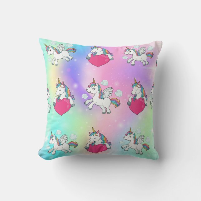 Coussin Rainbow Unicorns Coeurs Imprimer Jeu d'oreiller (Recto)