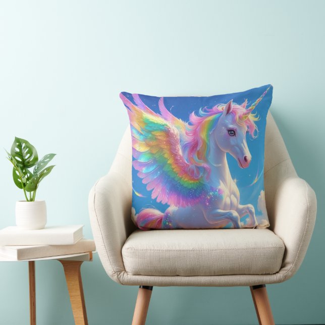 Coussin Rainbow Winged Prancing Unicorn (Chaise)