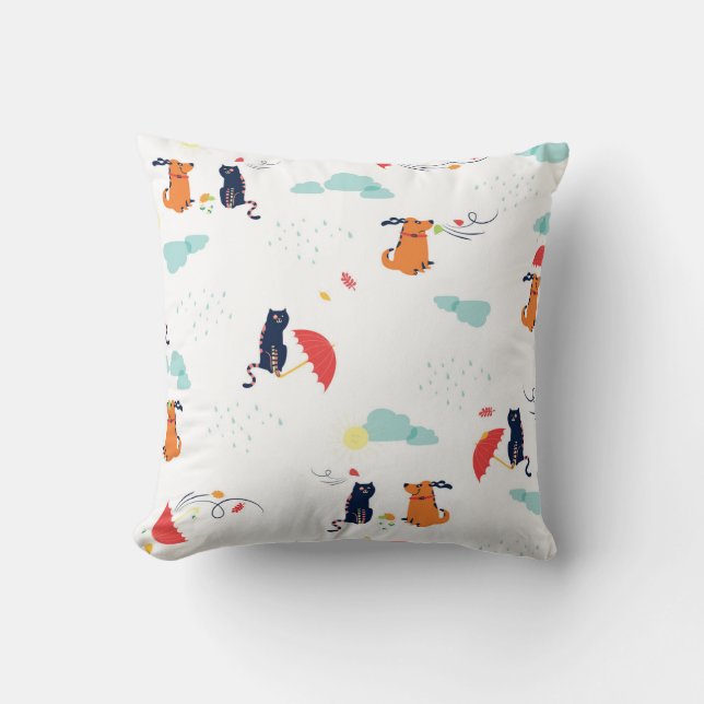 Coussin Rainy Day Friends : Chien de chat Vintage (Recto)