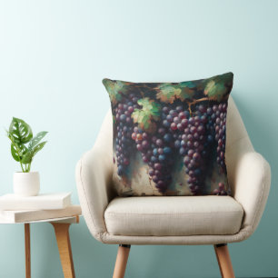 Coussin Raisins violets sur la peinture à l'huile de vigne