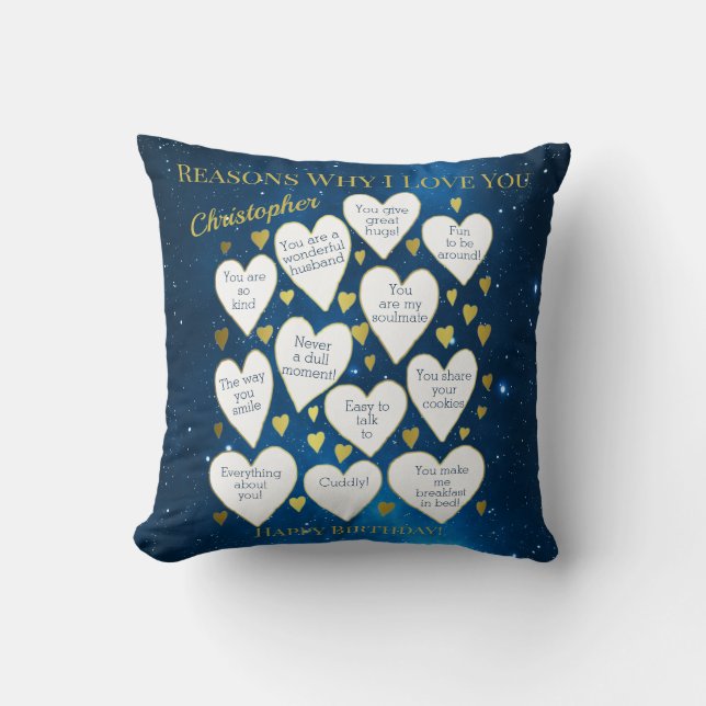 Coussin Raisons de l'anniversaire Pourquoi je t'aime (Recto)