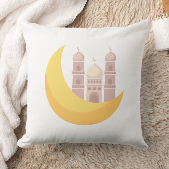 Coussin Ramadan Minimalist Mosque with Moon Throw Pillow (Couverture)