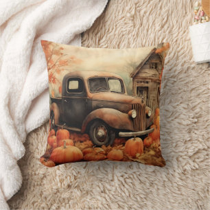Coussin Ramassage Rouillé Vintage et Citrouilles Automne