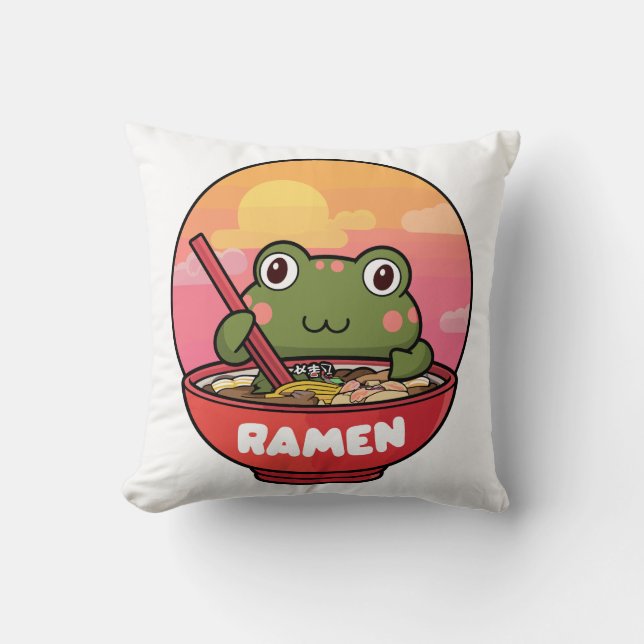Coussin Ramen mangeant des grenouilles de Kawaii (Recto)