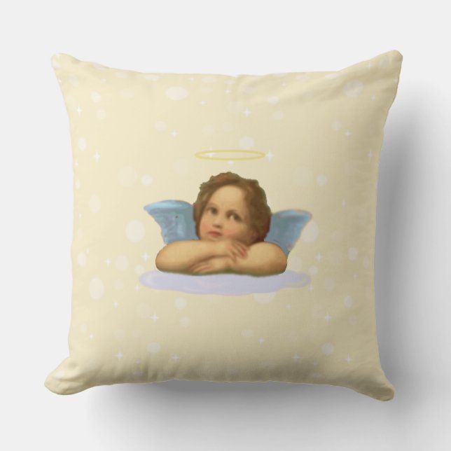 Coussin Raphael Cherub élégant et orbes légères en ivoire (Recto)