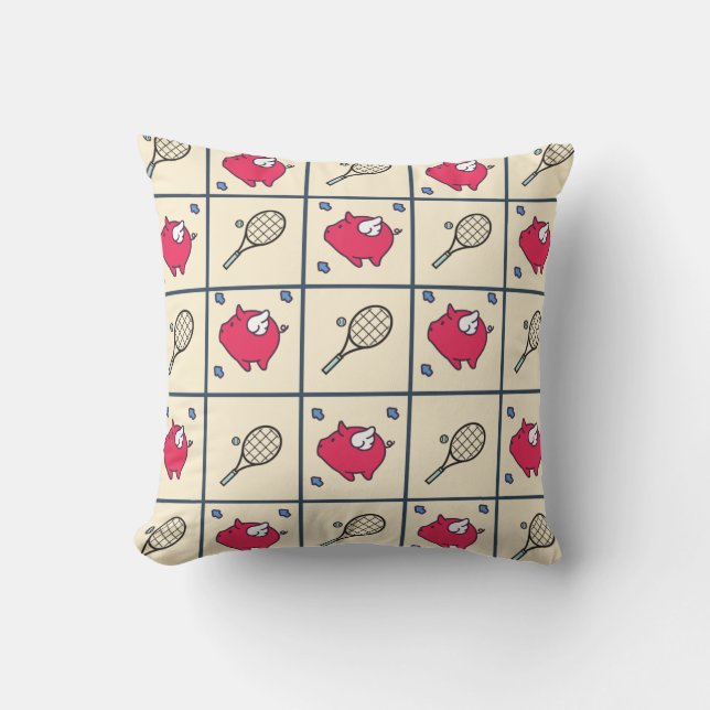 Coussin Raquettes De Tennis Bébé Cochons Volants Rose Avec (Recto)