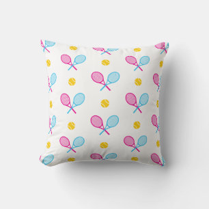 Coussin Raquettes de tennis croisées roses et bleues avec