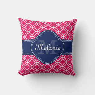 Coussin Raspberry Rose Wht Marocain Motif Marine Monogramm