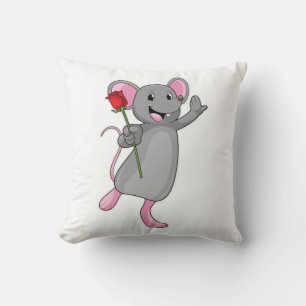 Coussin Rat avec fleur Rose