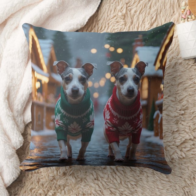 Coussin Rat Terrier Dogs Christmas Snow Holiday (Couverture)