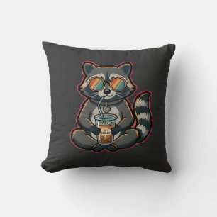 Coussin Raton laveur cool buvant un café glacé au lait d'a