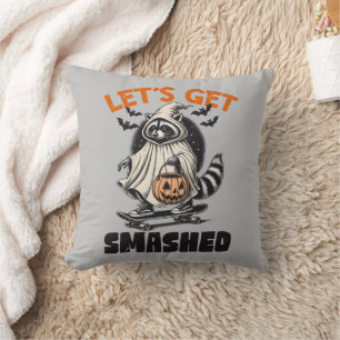 Coussin Raton laveur drôle de skateboard Halloween vintage