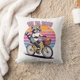 Coussin Raton laveur vintage à vélo À bientôt Rétro couche