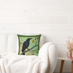 Coussin Raven De Plaisir Entouré Sur Branche