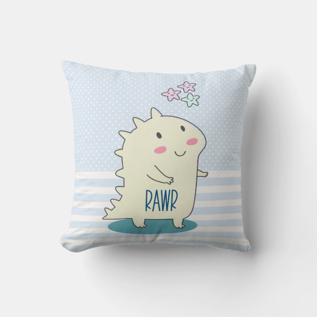 Coussin Rawr Dinosaure Jaune mignonne avec des étoiles joy (Recto)