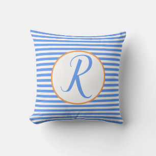 Coussin rayé à monogramme Blue Frame