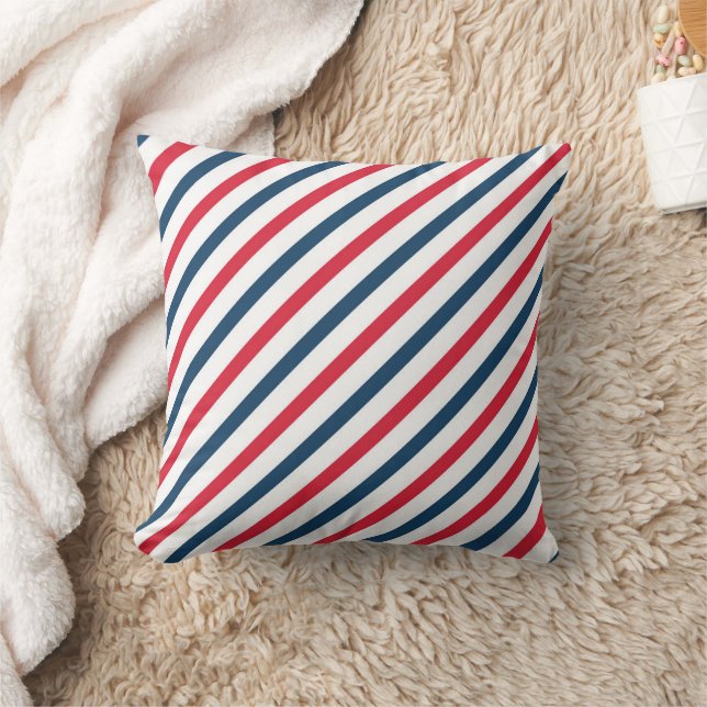 Coussin rayé bleu, rouge et blanc (Couverture)