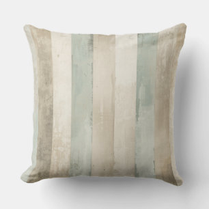 Coussin Rayé Brun Clair Bleu Tendre Blanc Usé Rustique