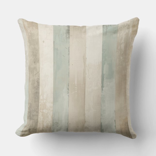 Coussin Rayé Brun Clair Bleu Tendre Blanc Usé Rustique (Recto)