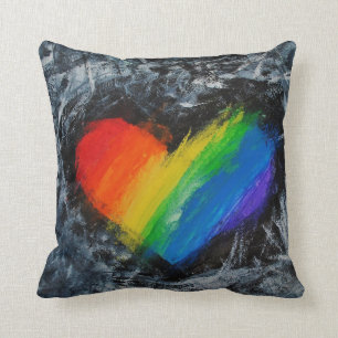 Coussin rayé d'abrégé sur grunge de coeur d'amo