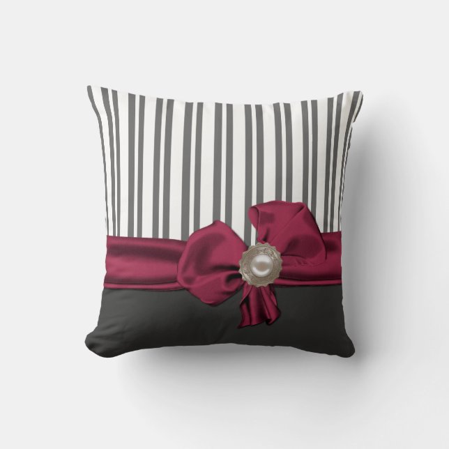 Coussin rayé gris et blanc chic (Recto)