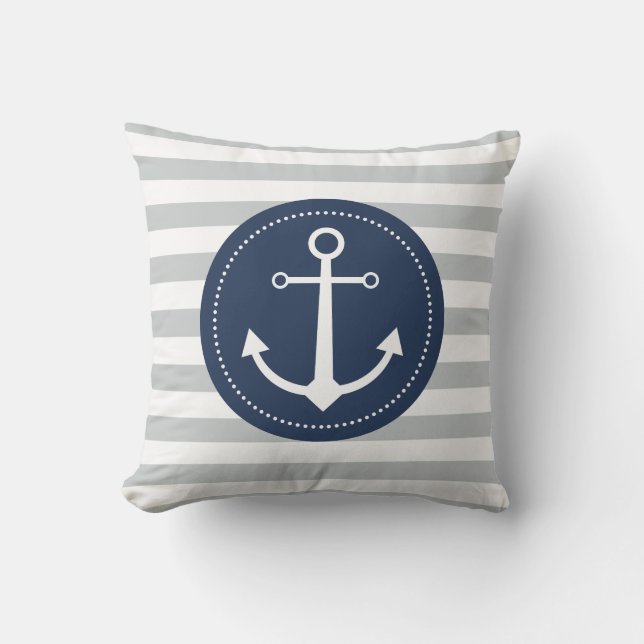 Coussin rayé gris et bleu d'ancre (Recto)