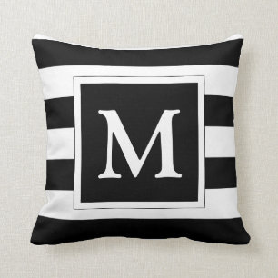 Coussin Rayé noir et blanc de monogramme fait sur command