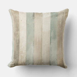 Coussin Rayé Rustique Bleu Tendre Brun Tan Blanc Patiné