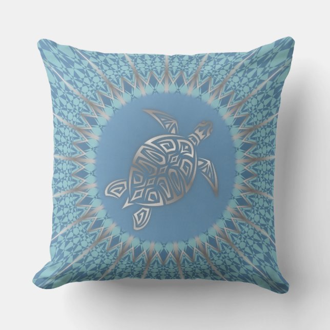 Coussin "Rayon de tortue d'argent" | Mandala tropical (Recto)