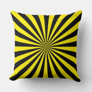 Coussin Rayons de soleil funky jaunes et noirs Rayures rét