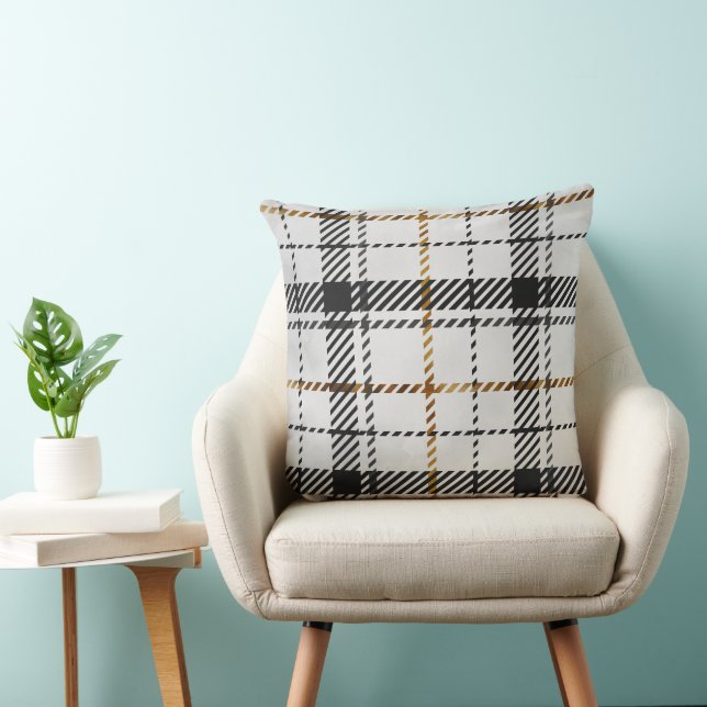 Coussin Rayure à carreaux noir blanc et orange (Chaise)