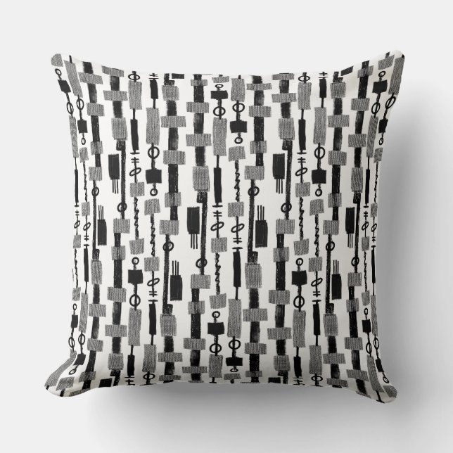 Coussin Rayure Abstraite - Noir sur Blanc (Recto)