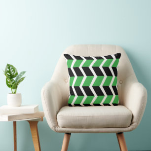 Coussin Rayure Chevron Vert Noir