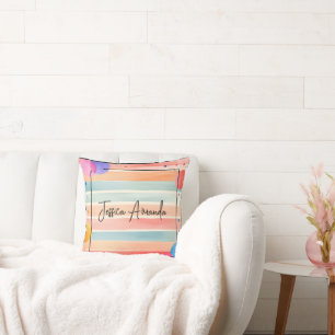 Coussin Rayure colorée aquarelle lumineuse personnalisée