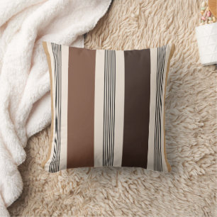 Coussin Rayure Élégante Cabane Style Marron Beige Chocolat