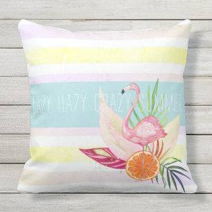 Coussin Rayure en pastel d'été, Flamant rose, tropical