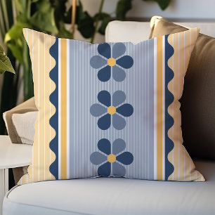 Coussin Rayure florale jaune et bleue