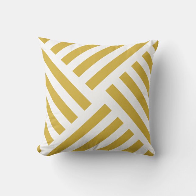 Coussin Rayure géométrique de soleil en jaune de moutarde (Recto)