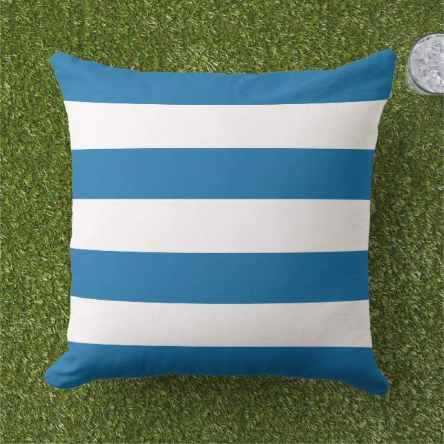 Coussin Rayure Horizontale Large Bleue et Blanche Gras (Herbe)