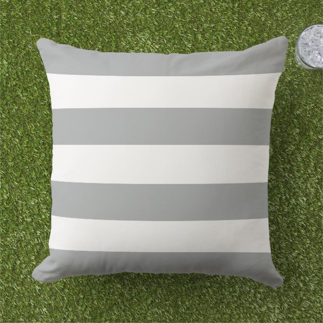 Coussin Rayure horizontale large grise et blanche classiqu (Herbe)