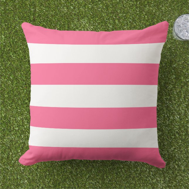 Coussin Rayure Horizontale Large Rose Gras Blanc (Herbe)