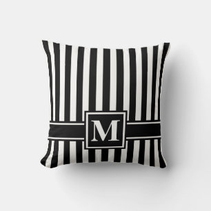 Coussin Rayure moderne noire avec monogramme