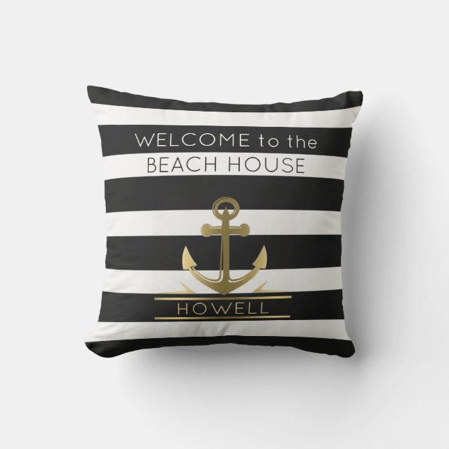 Coussin Rayure nautique du nom de famille B&W d'Ancre de (Recto)