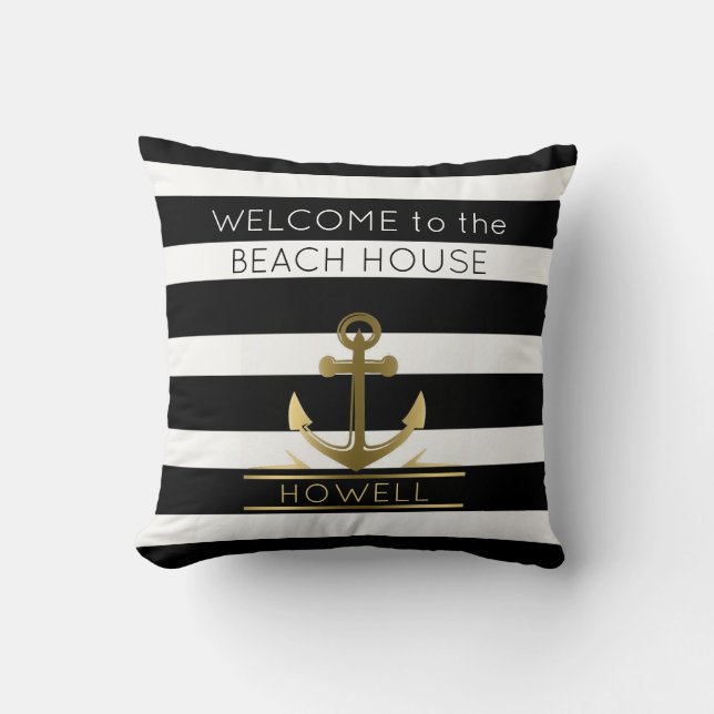 Coussin Rayure nautique du nom de famille B&W d'Ancre de (Recto)